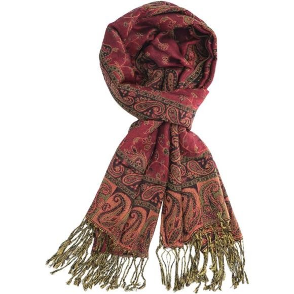 Two Tone Paisley Pashmina Shawl Wrap Scarf Women's Soft Jacquard Scarves - Picture 6 of 6